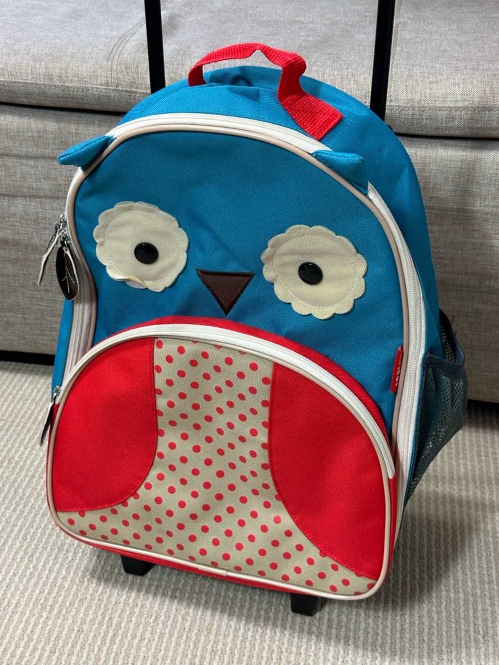 Skip Hop Zoo Kids Rolling Luggage Otis Owl Blue Red Polka Dot Suitcase